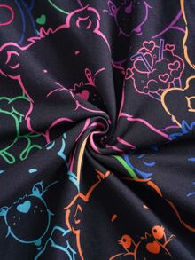 SHEIN X Care Bears Plus Size Cartoon Print Fitted Base Layer Shorts - Black - View 5