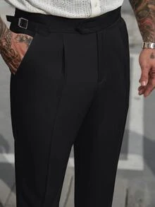 Manfinity Homme Men's Solid Color Casual Daily Travel Suit Pants With Pockets - Black - View 3