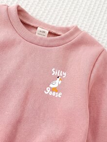 SHEIN 女嬰卡通字母印花運動衫與條紋長褲套裝 - 粉色 - 查看 3