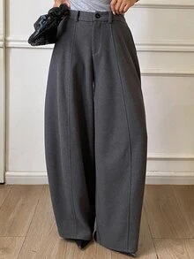 DAZY Solid Color Loose Split Curved Leg Pants Casual Street Style Korean Autumn/Winter Thickened Long Pants For Women - Grey - View 5