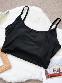 Dazy Plus Plus Size Women Solid Color Pleated Casual Versatile Camisole Top - Black - View 5