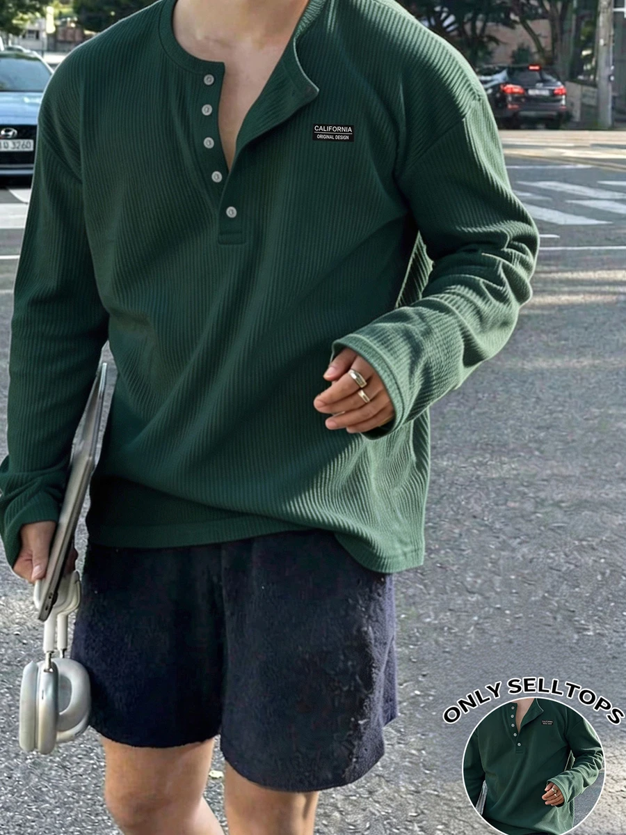 Resyla Men 男士休閒百搭長袖T恤，適合日常穿著 - 白色 - 查看 1