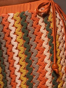 MUSERA 紋理珠飾側綁帶飄逸寬腿長褲套裝下身單件 春夏性感可愛沙灘風 - 棕色 - 查看 4