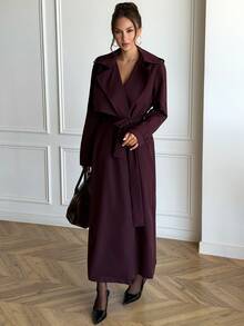 Aloruh Women's Fashion Commuter Belted Trench Coat Jacket,New Fall Styles - Purple - View 8