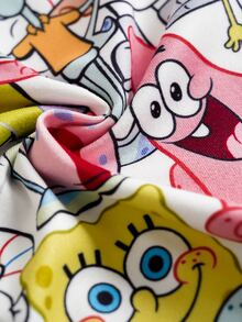 SpongeBob SquarePants | SHEIN Young Girl Cartoon Print Short Sleeve Top And Long Pants Casual Daily Home Pajama Set - Multicolor - View 7