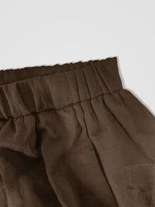 SHEIN PariChic 女款新中式青蛙盤扣V領短上衣與寬腿燈籠褲套裝，寬鬆垂墜禪意風兩件式穿搭 - 棕色 - 查看 5
