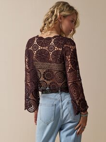 Freevana Women's Solid Color Casual Versatile Daily Cardigan - Coffee Brown - View 2