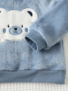 Cozy Pixies 2件組男嬰童休閒日常舒適刺繡秋冬連帽套頭長袖刷毛衛衣與運動長褲套裝 - 藍色 - 查看 8