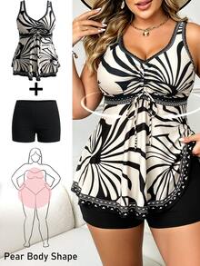 Swim Lushoire Plus Size Women's All-Over Print Tankini And Shorts Two-Piece Swimsuit Set - Multicolor - View 3