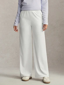Activina Women's Summer Spring Elegant Stylish White Wide Leg Sports Pants With Elastic Waistband And Pockets Design With Logo Detail - White - View 4