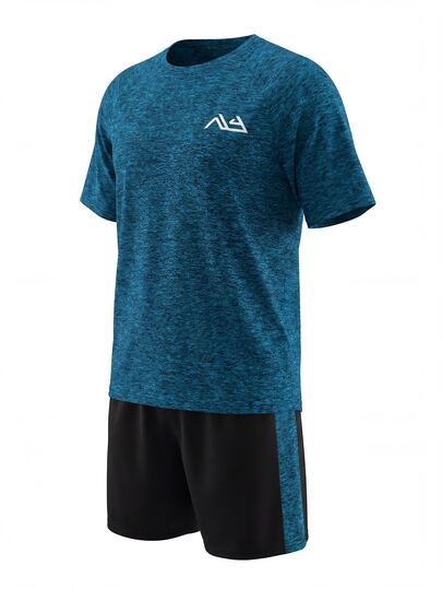 SHEIN 2 pièces Ensemble décontracté manches courtes & short pour adolescents garçons, vêtements de sport, style de rue punk rock académique, convient pour le port quotidien, les sorties, les fêtes, les festivals de musique, printemps/été
