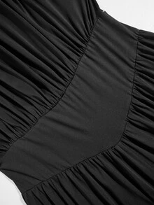 Poshavie Poshavie Plus Size Women's Fashion Ruched Jumpsuit, Elastic Fabric Waist-Cinched Slimming Design, Versatile For Party, Outing, Photography And Travel - Black - View 9