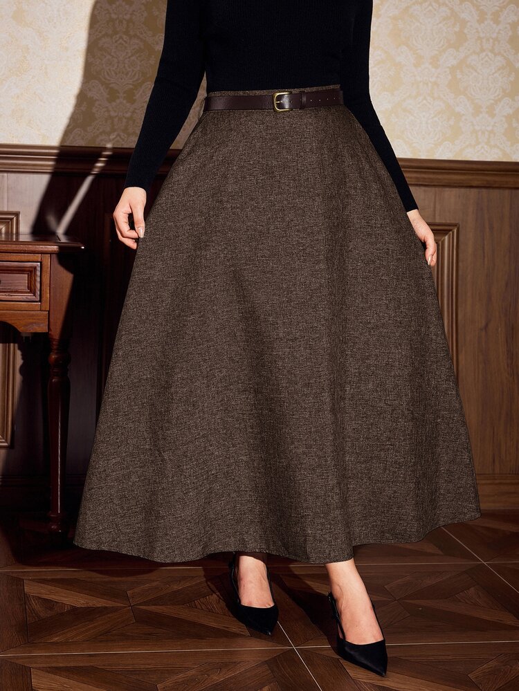 Vintamour Plus Size Elegant Commuter Skirt For Autumn/Winter - Coffee Brown - View 4