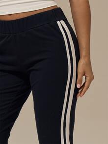 MUSERA Mid Rise Flared Leg Capri Trousers With Striped Detailing Summer Workout Fitness Everyday Loungewear - Black - View 5