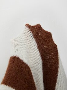 SHEIN Wide Stripe Turtleneck Sweater Dress Drop Shoulder Loose Short Knit Dress - Multicolor - View 7