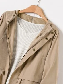 Rusticease Women's Solid Color Hooded Trench Coat Everyday Travel Khaki Green Spring Minimalist Casual - Khaki - View 4