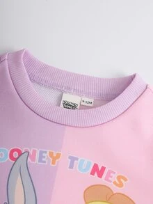 LOONEY TUNES X SHEIN Baby Girl Cartoon Print Sweatshirt & Sweatpants Set - Purple - View 3