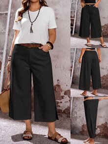 EMERY ROSE EMERY ROSE Quần jeans denim dáng rộng ống rộng, lửng, có túi, phong cách thường ngày thoải mái cho nữ size lớn - màu đen - Xem 3