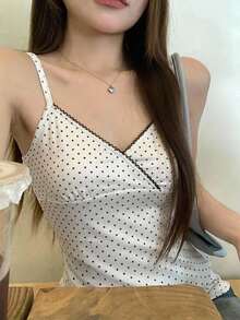 DAZY 女款夏季休閒韓風波點細肩帶背心 - 白色 - 查看 5