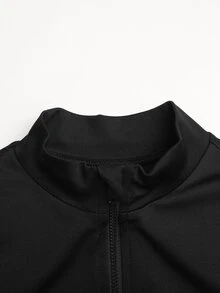 SHEIN 青少年女孩 3 件組 針織黑色立領拉鍊修身休閒運動套裝，含背心與緊身褲，運動套裝、校園套裝、慢跑套裝 - 黑色 - 查看 9