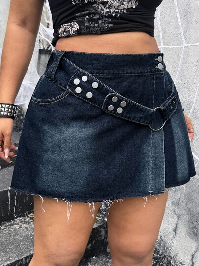 Jeanoix Plus Size Women's Casual Daily Denim Mini Skirt With Pockets