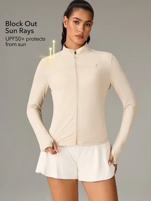 OutZeal Women Sun-Proof Jacket Gym Workout UV Protection Cool Touch Stand Collar Zip Up Outdoor Tops - Khaki - View 3