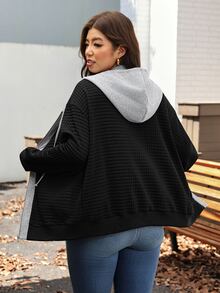 Comfylo Plus Drop Shoulder Drawstring Hoodie For Spring & Fall Travel Outfit Airport - Black - View 2