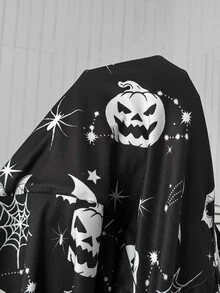 SHEIN EZwear 大尺碼女款全印花休閒日常穿著連身褲 - 黑與白 - 查看 6