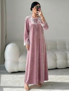 Yasmyna Women's Elegant Sequin & Beaded Decorated Arabian Dress - Pink - View 4