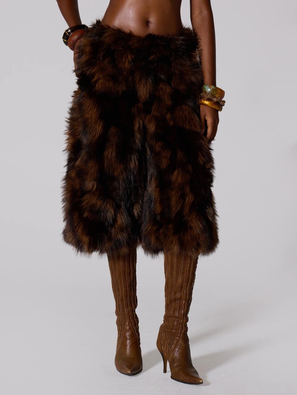Brown Fur Wide Leg Low Rise Shorts