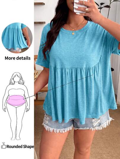 Enliva Plus Size Music Festival Beach Vacation Style - Bohemian Style Women's Ultra Loose Elastic Doll Blouse T-Shirt