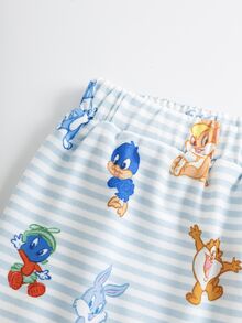 LOONEY TUNES X SHEIN Baby Boys Cartoon Print T-Shirt And Shorts Set - Blue and White - View 5