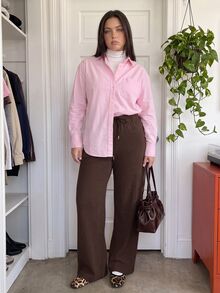 Comfortcana Autumn/Winter Black & White Striped Casual Versatile Drawstring Plus Size Pants - Brown - View 11