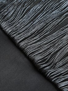 SHEIN Elenzya Plus Size Women's Elegant Commuter Slim Fit Casual T-Shirt With Tassel Mesh Patchwork Design Long Sleeve Fall - Black - View 7