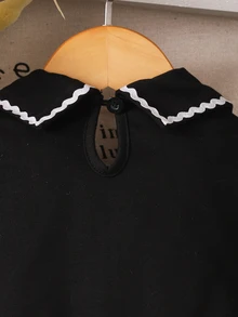 SHEIN Souflis 女童拼色休閒日常夏季旅行洋裝 - 黑色 - 查看 4