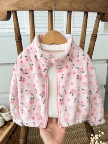 SHEIN 新生兒花卉毛茸茸外套 - 粉色 - 查看 8