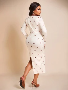 Brilight Sxy Heart Argyle Print Midi Bodycon Dress For Date Brunch Daily Streetwear - Apricot - View 3