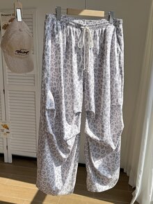 Comfortcana Quần dài nữ size lớn cạp chun rút họa tiết da báo phong cách thường ngày - Màu Xám nhạt - Xem 6