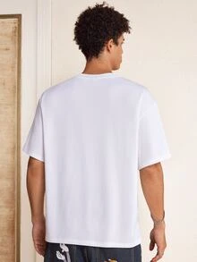 TOM & JERRY X SHEIN Men's Contrast Color Striped Cartoon Print Short Sleeve T-Shirt - White - View 2
