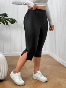 SHEIN EZwear 大尺碼時尚百搭通勤緊身褲 - 黑色 - 查看 5