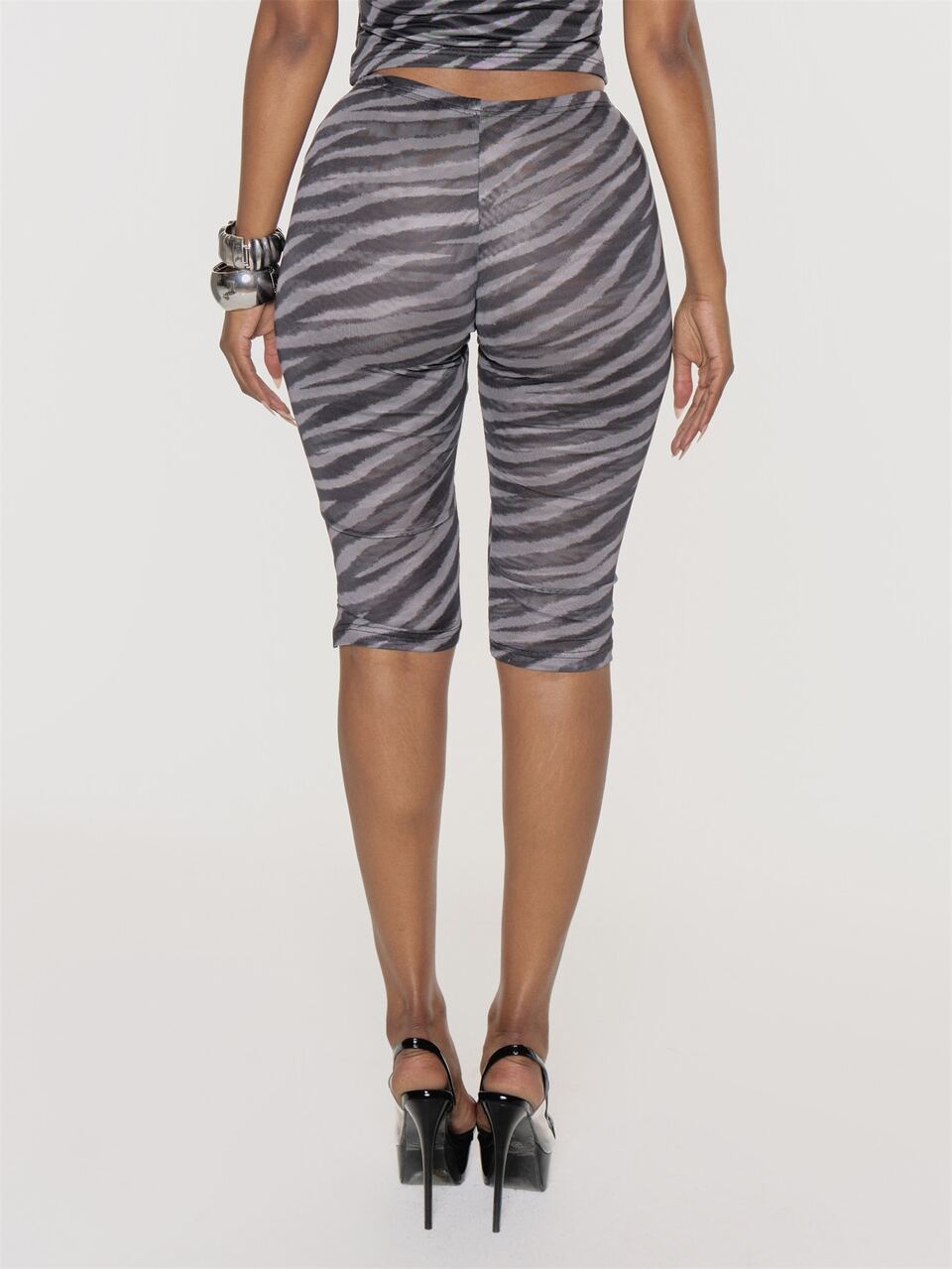 Grey Zerba Print Low Waist Capri Trouser Winter Fall Womens Capri Going Out Outfit Party