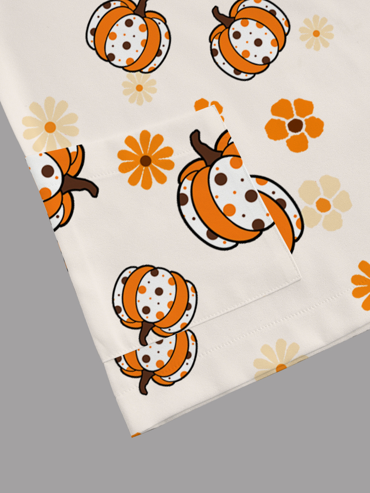PopScrub Halloween Apricot V-Neck Short Sleeve Double Pocket Cute Cartoon Pumpkin, Pumpkin Print Nurse Doctor Work Uniform, Examination Scrub Uniform, Pet Grooming Work Uniform, Nutritionist Work Uniform, Laboratory Work Uniform, Multi-Pocket Functional Women's Holiday Outfit, Summer Women's Top, Day Of The Dead, Halloween Party, Cute - Apricot - View 4