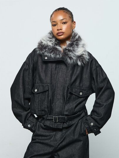 COUREZ Detachable Faux Fur Collar Oversized Denim Jacket /Y2K Fall Outfit For Women Jean Jackets Autumn Clothes Denim Jackets Denim Coats Fall Clothes