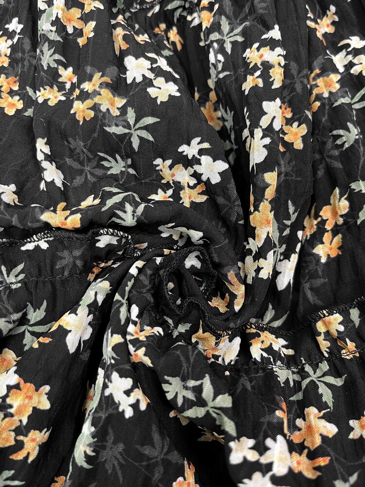 Freevana Plus Size Vacation Casual Ditsy Floral Print Shirt - Black - View 8
