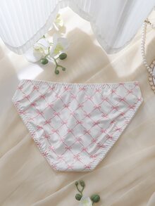 DelicateAllure White Bow Print Lace Patchwork Comfortable Pure Women's Triangle Panties - White - View 2