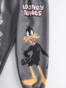 LOONEY TUNES X SHEIN Young Boy Cartoon Pattern Crew Neck Long Sleeve Sweatshirt And Sweatpants Set - Dark Grey - View 6