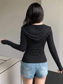 DAZY 青少年女孩秋季服飾 修身夾克修身上衣休閒秋季外套 - 黑色 - 查看 2