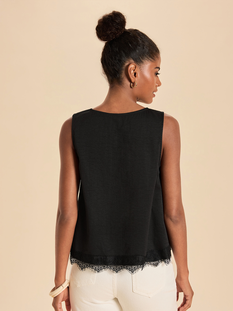 Travachic Women's Floral Embroidered Pattern Casual Daily Wear Top - Black - View 2