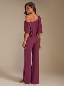 Athîral Women's Solid Color Asymmetric Collar Top & Pants Loungewear Set - Pink - View 2
