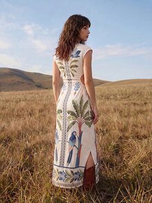 CAJUNI Women's Bird & Plant Print Casual Everyday Summer Dress - White - View 2